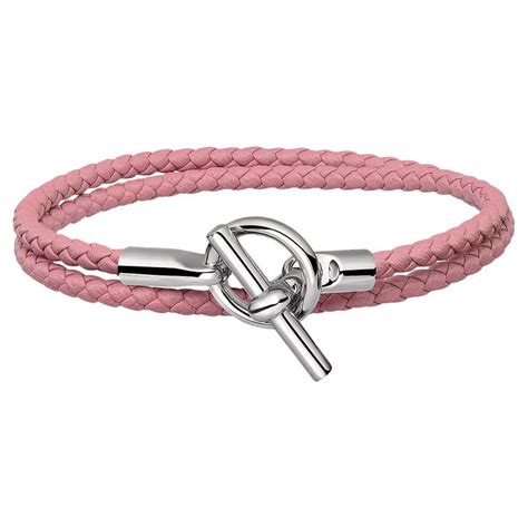 Hermès Rose Sakura Glenan Double Tour Bracelet Palladium 